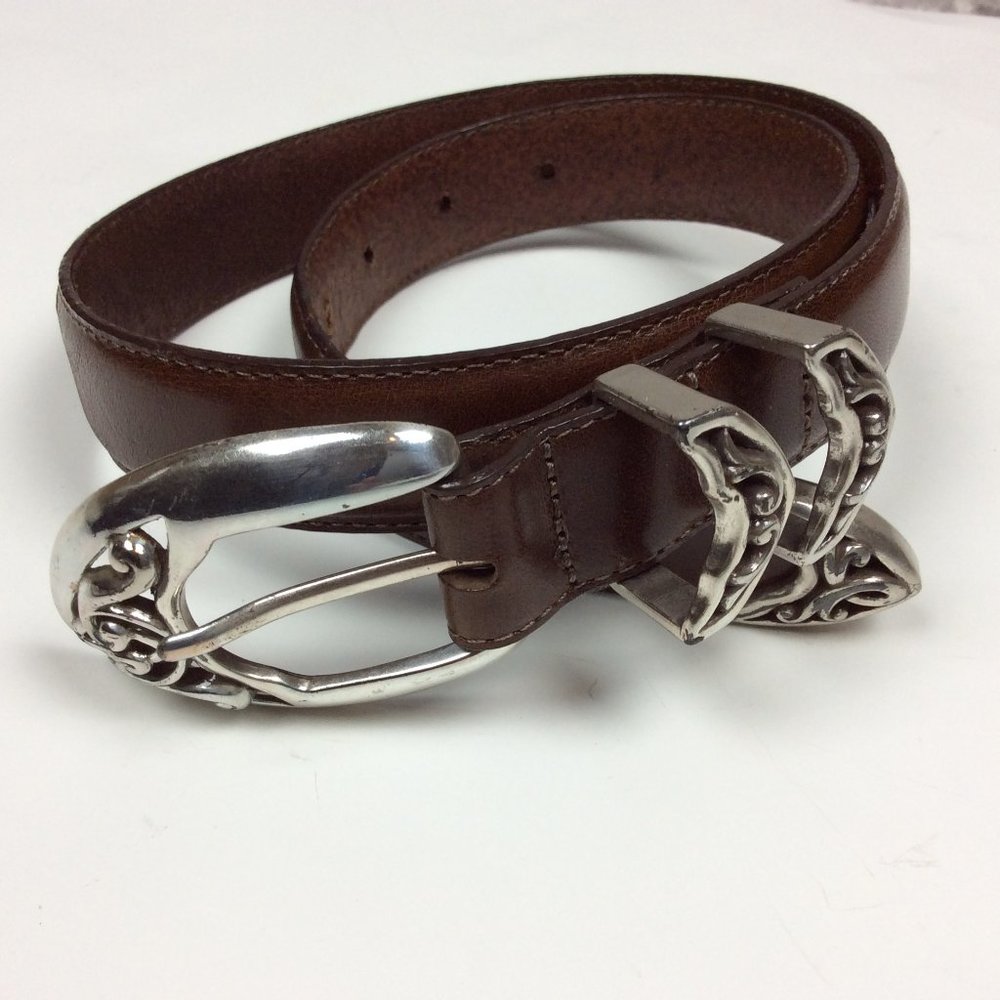 Brighton 20209 Womens Brown Leather Belt Silver Filigree Buckle Size Small VTG